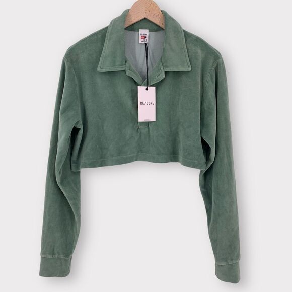 NWT RE/DONE BY HANES Cropped velour polo shirt Small - Picture 12 of 12